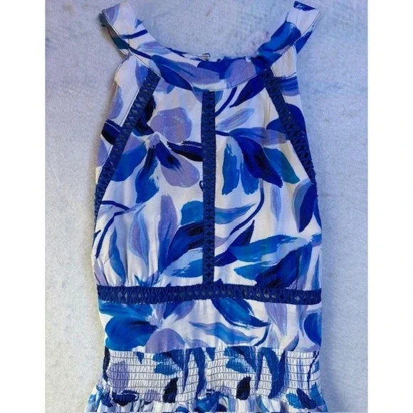 Abel The Label Floral Halter Maxi Dress Size L Pink White Rayon Open Back Summer - Picture 2 of 8